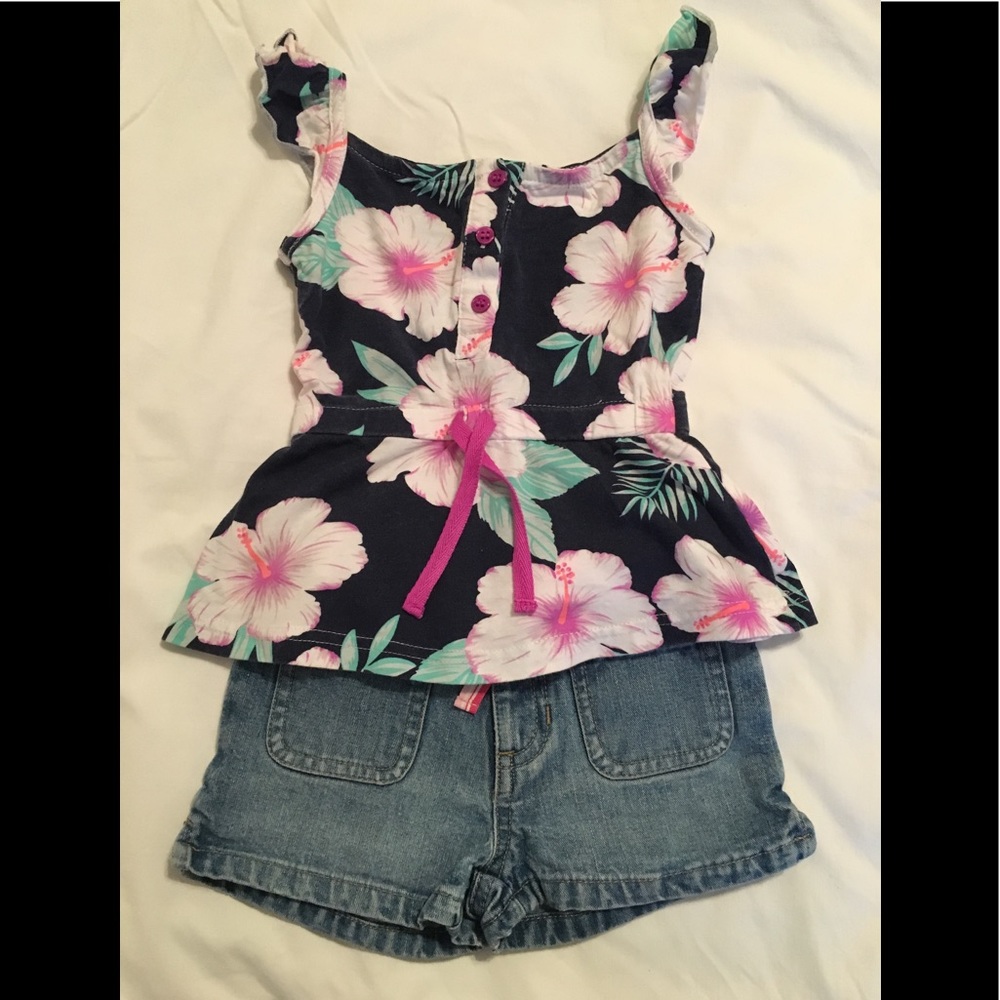 Floral top and denim shorts